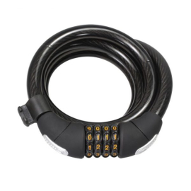 6m x 15mm Coiled Combination Cable Lock w/Bracket