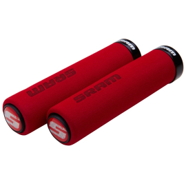 LOCKING GRIPS FOAM 129MM RED WITH SINGLE BLACK CLAMP AND END PLUGS